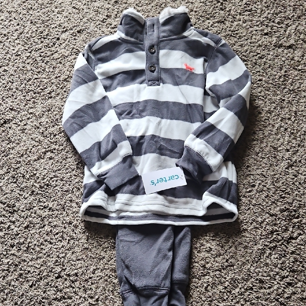 Carter's Gray and White Striped Pullover Set